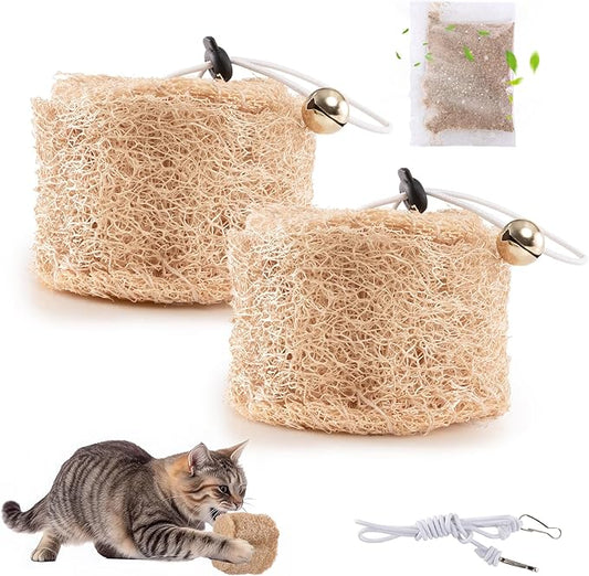 Natural Loofah Replacement Cat Toy Wand Refills, Cat Chew Toy-Handmade Gum Massage Teether w/Catnip,Teeth Cleaning Toys for Aggressive Chewers,Safe Kitten Bite Relief & Stress Relief, 2 Pack