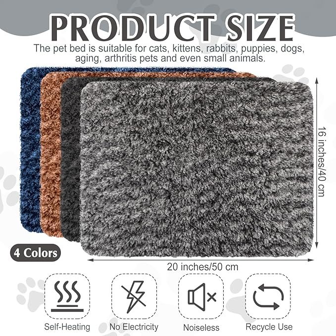 4 Pack Self Warming Cat Bed Indoor Self Heating Dog Cat Pad Washable 16 x 20 Inch Thermal Pet Kennel Pad Crate Bed Mat Reflect Body Heat for Outdoor(16 x 20 Inch,Grey,Brown,Navy Blue,Black)