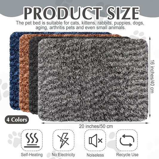 4 Pack Self Warming Cat Bed Indoor Self Heating Dog Cat Pad Washable 16 x 20 Inch Thermal Pet Kennel Pad Crate Bed Mat Reflect Body Heat for Outdoor(16 x 20 Inch,Grey,Brown,Navy Blue,Black)