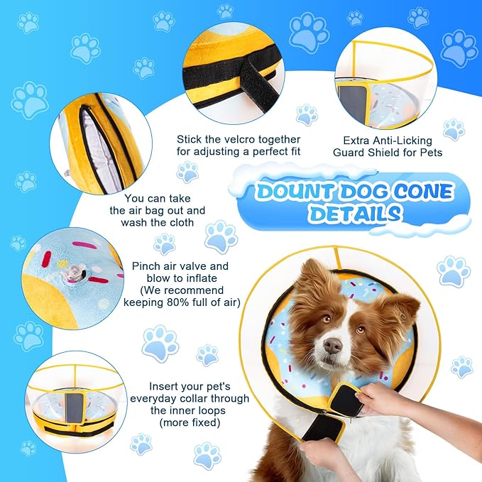 Inflatable Dog Cone Collar with Detachable Enhanced Anti-Licking Shield, Soft Neck Donut Collar for Dogs After Surgery, Adjustable Dog Cone Alternative for Large Medium Small Dogs & Cats