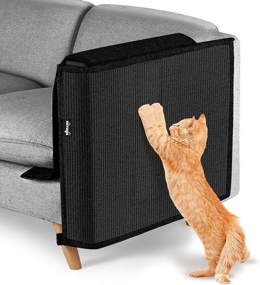 NATUYA Cat Scratch Couch Protector, Sisal Furniture Protector Cats Scratching Pad, Anti-Cat Scratch Sofa Armrest Couch Protective Shield with Pocket (Black, Fit Left or Right)