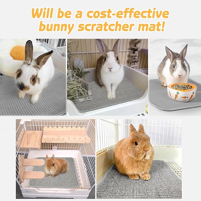 2Pcs Bunny Bed, Sisal Rabbit Scratching Pad,Natural Cat Resting Mats for Cages,Guinea Pig Bed Mat,Forage Grass Mat,Teeth Care Rabbit Mats (15.7x11.8 in)
