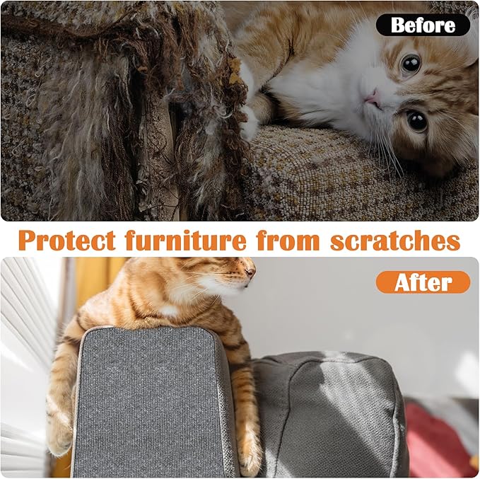 Cat Scratch Furniture Protector - 78.7" x 15.8" Trimmable Self-Adhesive Cats Claws Scratch Pads, Sisal DIY Climbing Couch Protector for Scratch Post Cat Tree Replacement Indoor (Light Gray)