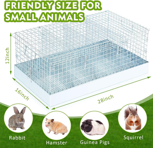 Folding Rabbit Cage, 28 x 16 x 12 in Portable Bunny Carrier with Tray and Handles for Transport, Travel or Temporary Housing, Indoor Outdoor Pet Habitat Animal Enclosure