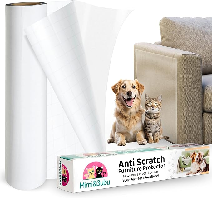 Mimi&Bubu [0.2 mm Extra-Thick BPA-Free] Anti Scratch Furniture Protector(160" x 13"), Single-Sided Sticky Couch Protector for Cats and Dogs, Couch Corner Guard from Claws, Cat Scratch Deterrent Tape