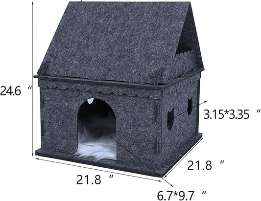 2-Tier Indoor Cat Apartment，Cozy Pet Cat Bed, Hideaway, and Sturdy Cat Castle for Multiple and Large Cats