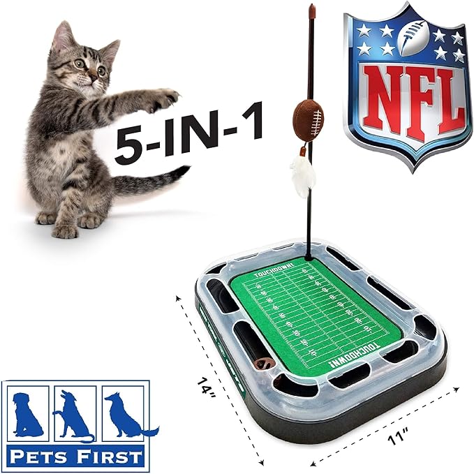 Pets First Cat Scratching Pets First New York Jets Football Field CAT Scratcher Toy with Catnip, Cat Chasing 5-in-1 Kitty Toy, multicolor