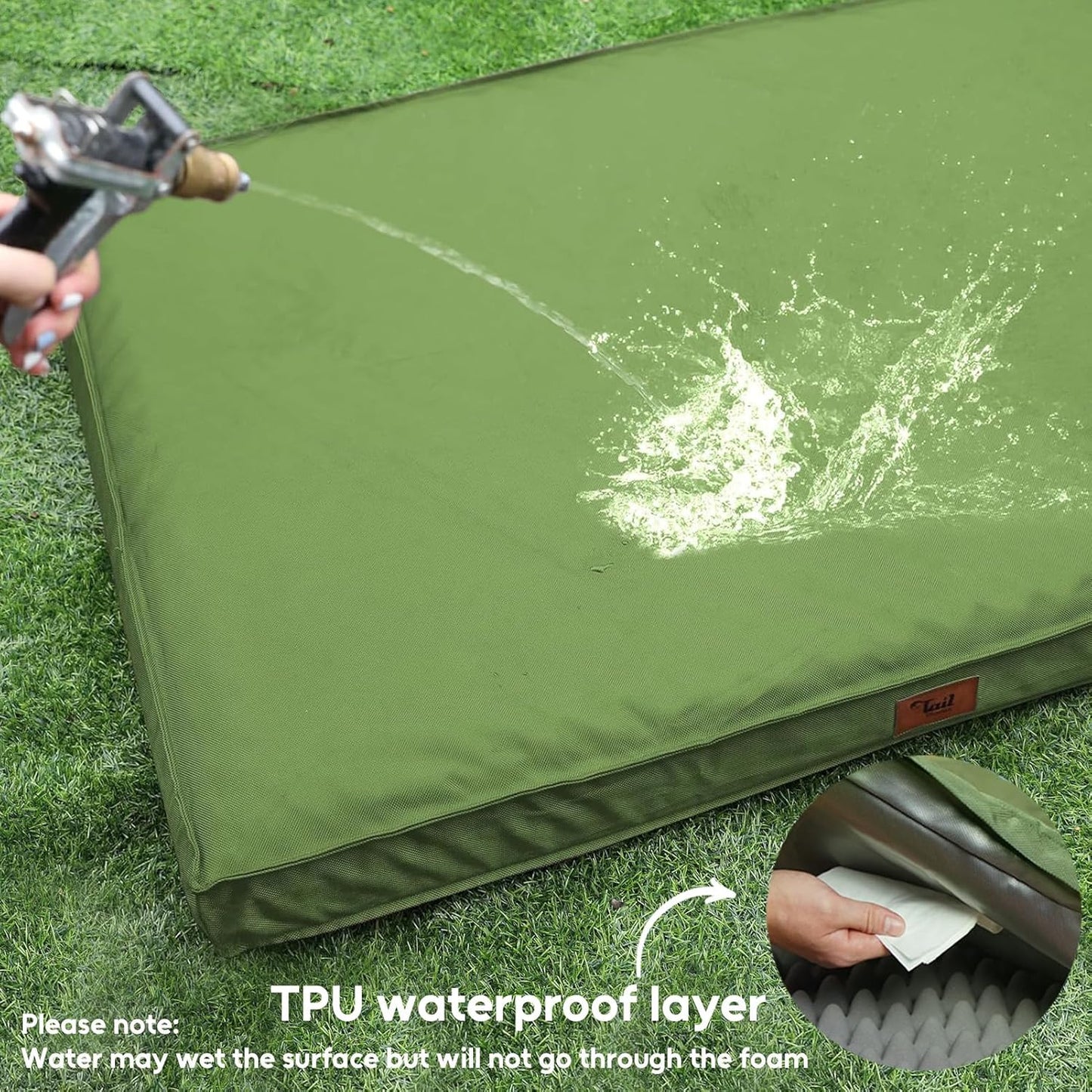 Outdoor Extra Large Dog Bed, Jumbo Waterproof Dog Bed for Large Dogs, Orthopedic Egg Foam Pet Bed Mat with Removable Oxford Cooling Cover, Light Green