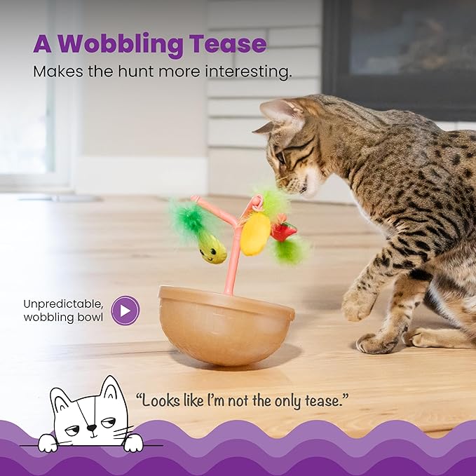 Catstages Hunt N' Wobble Fruit Bowl Wobbling Cat Toy with Five Catnip Toys, Jingle Ball, and Flingers, Multicolored