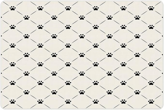 Lunarable Cat Pet Mat for Food and Water, Kitten Paw Footprints in Mirroring Marks Geometric Diamond Shapes Abstract Art Pattern, Non-Slip Rubber Mat for Dogs and Cats, 18" X 12", Beige Black