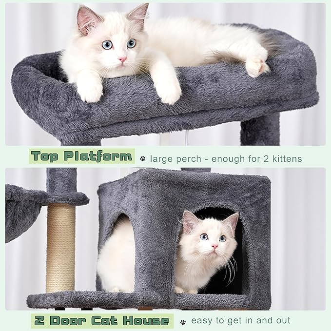 Cat Tree, Cat Tower for Indoor Cats, 43.3 inch Cat Tree Tower with Sturdy Steel Tube, Hammock, Cat Condo for Small Cats and Kittens, Scratching Post, Smoky Gray GCT004SG