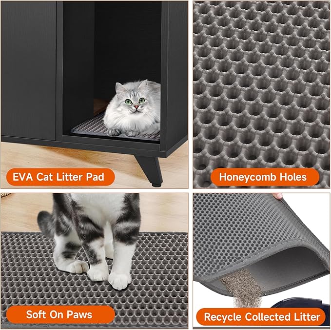 Cat Litter Box Enclosure, Hidden Litter Box Furniture Washroom Storage Cabinet, Modern Cat House with Scratche Pad (Black)