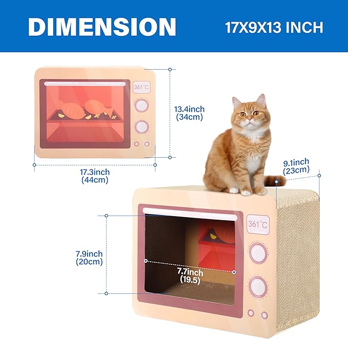 FluffyDream Oven Cat Scratcher Board - Durable Lounge Bed for Cats - Indoor Scratch Pad & Play House - Corrugated Toy for Cat Birthday - 17.3L*13.4W*9.1H