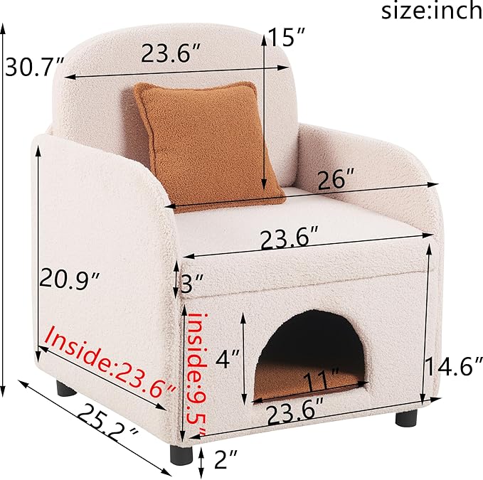 Merax 2 in 1 Pet Friendly Sherpa Upholstered Sofa Chair, Leisure Armchair, Fluffy Fabric with Lumbar Pillow for Living Room Bedroom Home and Office, Cream White