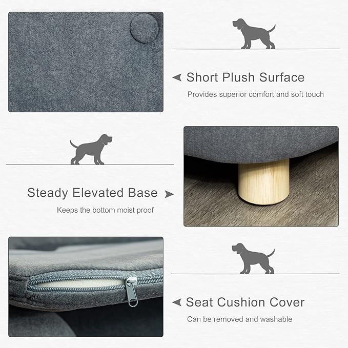 PawHut Dog Sofa, Pet Bed for Mini Dogs, Cat Dog Couch with Washable and Removable Cushion, Waterproof Cover, Gray