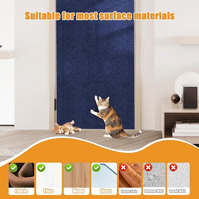 cat Scratching mat Self-Adhesive, Trimmable Furniture Protector for Couch, Sofa, Wall & Cat Trees - Durable Scratch Pad with Nano Tape, DIY Climbing Carpet for Indoor Cats(Dark Blue, 39.3"x15.8")