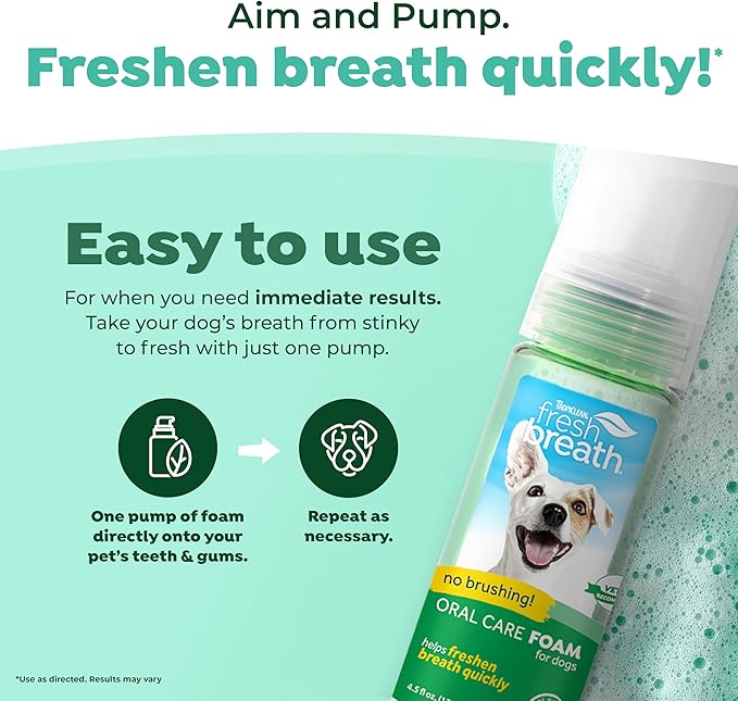 TropiClean Fresh Breath Dental Foam Spray for Dogs & Cats | Quick Breath Freshener and Teeth Cleaning Solution | Made in The USA | 4.5oz.
