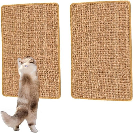 2PCS Natural Sisal Fabric Large 23.6" x 15.7" Cat Scratching Pad for Indoor Cats Scratcher Mat with Sticky Tapes Horizontal Cat Scratcher for Scratching Posts Couch Protection(Camel, 2 Pack)