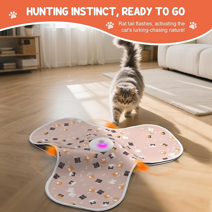 ‌‌Interactive Cat Toys for Indoor Cats‌ Adult‌ with Feather Tail Switchable Mouse Sounds, ‌Kitten Enrichment Toys‌ for Hunting Self Play, Automatic Rechargeable Quiet Game to Bored (Pink)