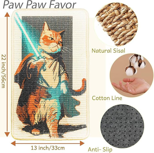 SOLDAY Sisal Cat Wall Scratcher 22x13 inch for Floor Wall Carpet Couch Furniture, Cat Scratching Posts with Velcro Tape, Anti Scratch Furniture Protector(Lightsaber Cat)