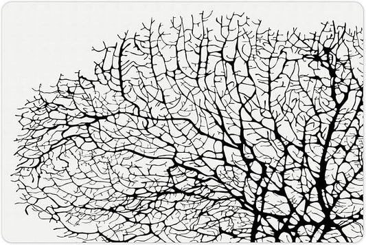 Lunarable Nature Pet Mat for Food and Water, Silhouette of Twisted Coral Reef Branches in Minimalist Tones Underwater Design, Non-Slip Rubber Mat for Dogs and Cats, 18" X 12", Black Print