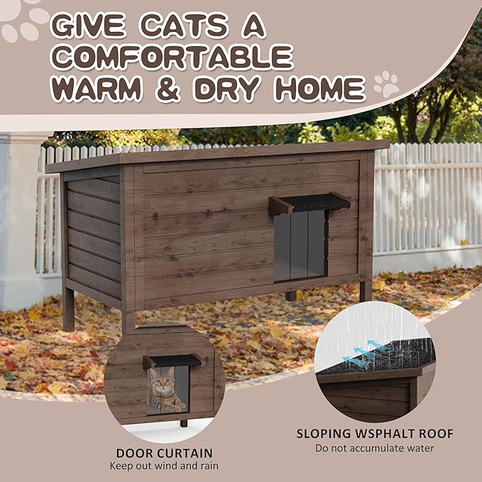 Outdoor Cat House Feral Cat Shelter Fully Insulated Outside Feral Cat Enclosure Wooden for Multiple Cats Possum Stray Condos Barn Cat Weatherproof Cathouse 34.4" L x 21.7" W x 27.2" H