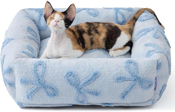 Lesure Cute Dog Bed for Small Dogs & Cats- Washable Puppy Beds,Cozy Rectangle Orthopedic Pet Sofa with Jacquard Shaggy Plush & Anti Slip Bottom,20x19x6inches