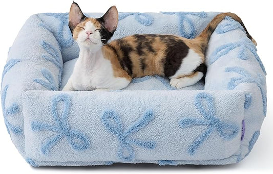 Lesure Cute Dog Bed for Small Dogs & Cats- Washable Puppy Beds,Cozy Rectangle Orthopedic Pet Sofa with Jacquard Shaggy Plush & Anti Slip Bottom,20x19x6inches