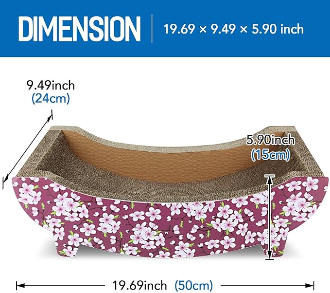 FluffyDream ScratchMe Cat Scratching Post Lounge Bed , Boat Shape Cat Scratcher Cardboard, Durable Recycle Board Pads Prevents Furniture Damage