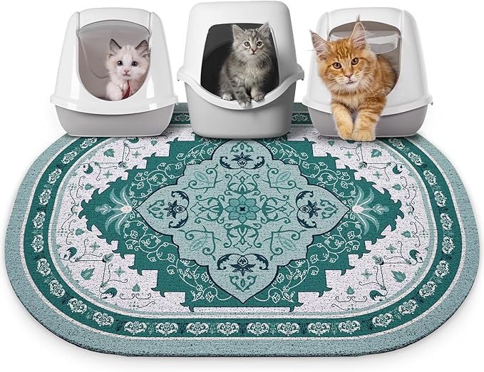Bienbee Cat Litter Mat, 40" x 30" Jumbo Size Litter Box Mat Rug with Non-Slip Bottom, Easy to Clean Cat Supplies Accessories Essentials for Indoor Kitty Kitten Floor,Green XL