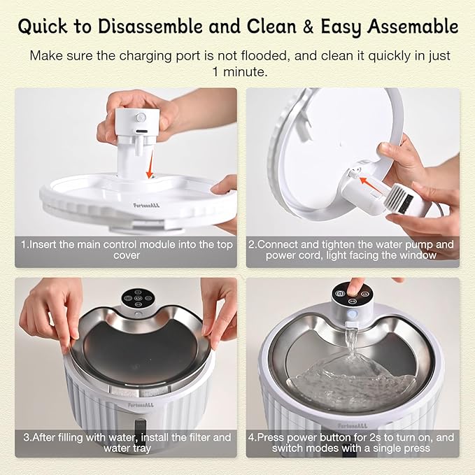 Wireless Cat Water Fountain Cordless, FortuneALL 95oz/2.8L Automatic Pet Water Fountains for Cats Indoor, 4000mAh Battery Operated Cat Drinking Fountain with Motion Sensor, 4 Water Flow Modes,BPA-Free