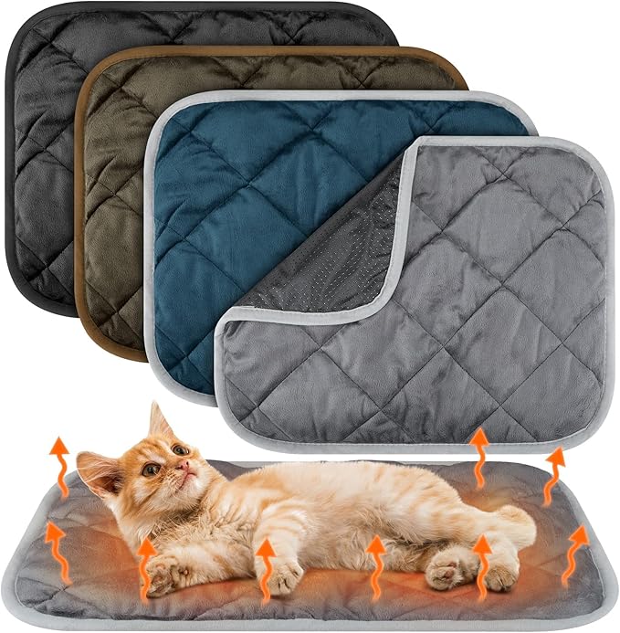 4 Pack Self Heating Cat Pad Self Warming Dog Mat Reflects Body Heat Extra Warm Thermal Pet Pad Washable Dog Cat Bed Crate Bed Mat Blanket(Mixing Colors,16 x 20 Inch)