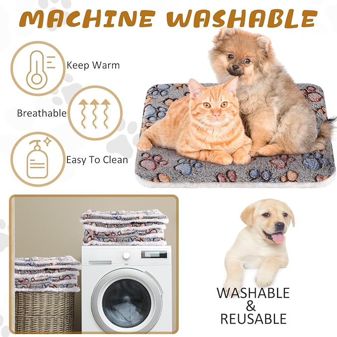 4 Pack Ultra Soft Dog Cat Bed Mat with Cute Prints Reversible Fleece Dog Crate Kennel Pad Cozy Washable Thickened Hamster Guinea Pig Pet Bed Mat for Small Animals(23 x 18 Inches,Gray)