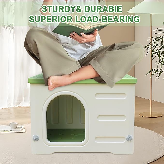 Plastic Cat House for Outdoor Indoor Use, Feral Cat Shelter Indoor Stackable Cat House Insulated Weatherproof Waterproof -Green