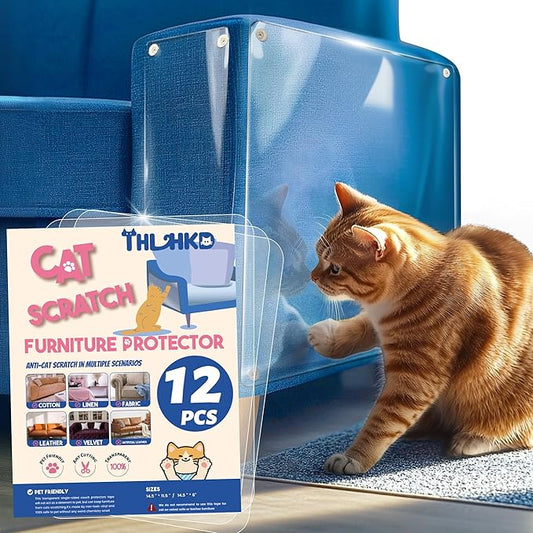 Cat Scratch Furniture Protector: 12 Pcs Couch Protectors Tape from Cats Claws Scratching Single Sided Clear Sticky Sheets Proof Clawing Sofa Corner Protection Cover Anti Scratch for Furniture
