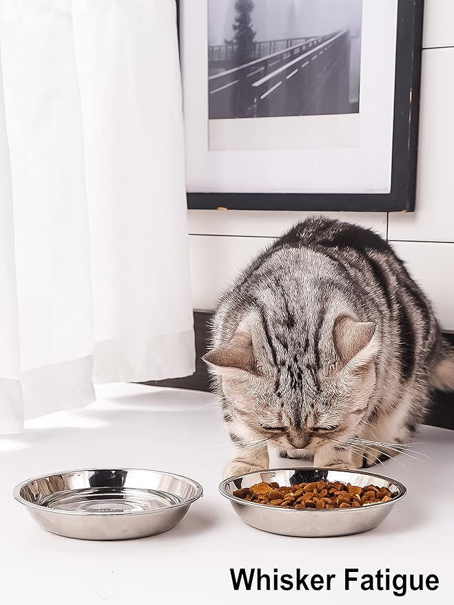 VENTION Small Shallow Cat Food Bowls, Outer Dia. 6.6 in Whisker Fatigue Cat Bowl, Stainless Steel Cat Food Dish for Indoor Cats, Set of 4 Replacement Cat Bowls for Raised Station(15.2 Fl.oz)