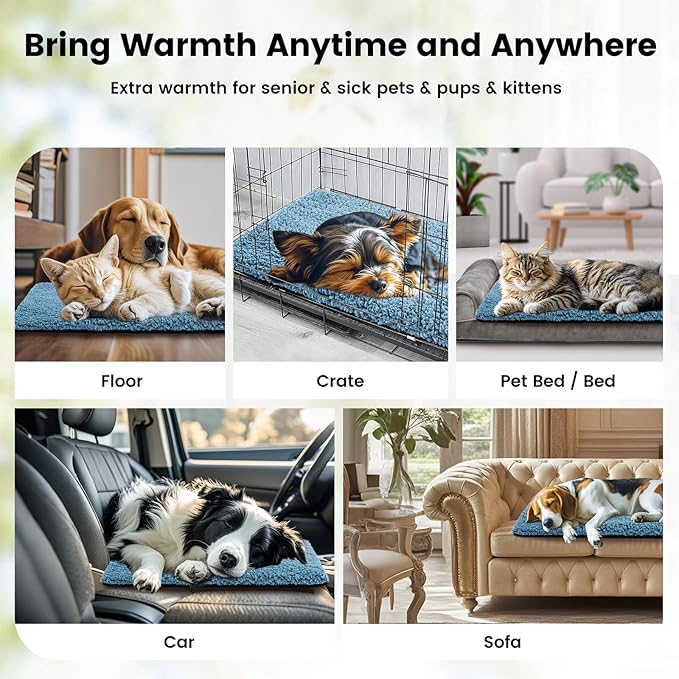 Dog Bed Mat Self Heating Pad for Medium Large Dogs, Dog House Bed Crate Pad for Sleeping Self Warming Pet Bed Puppy Blanket with Removable Washable Cover, Blue 42 Inches