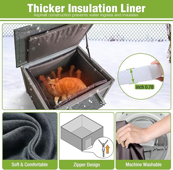GUTINNEEN Insulated Cat House Outdoor with Triple-Layer - Weatherproof Cat Shelter with Insulation Liner, Elevated Base & Openable Roof for Stray/Feral Cats (Winter-Ready)