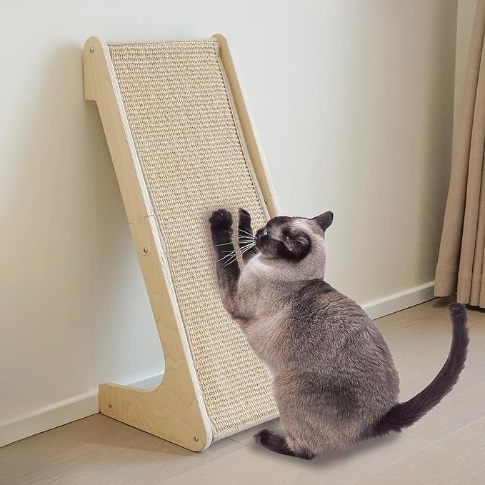 Meeyoview Sisal Cat Scratcher, L Shape Scratching Pad, Vertical Scratch Ramp for Indoor Cats, Wall & Couch Furniture Protector with Catnip