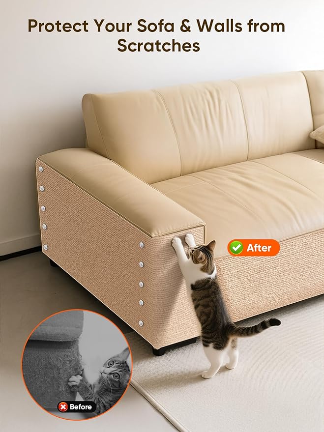 Cat Scratch Mat Furniture Protector, Eco-Friendly DIY Trimmable Self-Adhesive Cat Scratching Pad, Couch Wall Sofa Guard, Reusable Claw Scratching Protector 78.7"x15.8" (Beige)