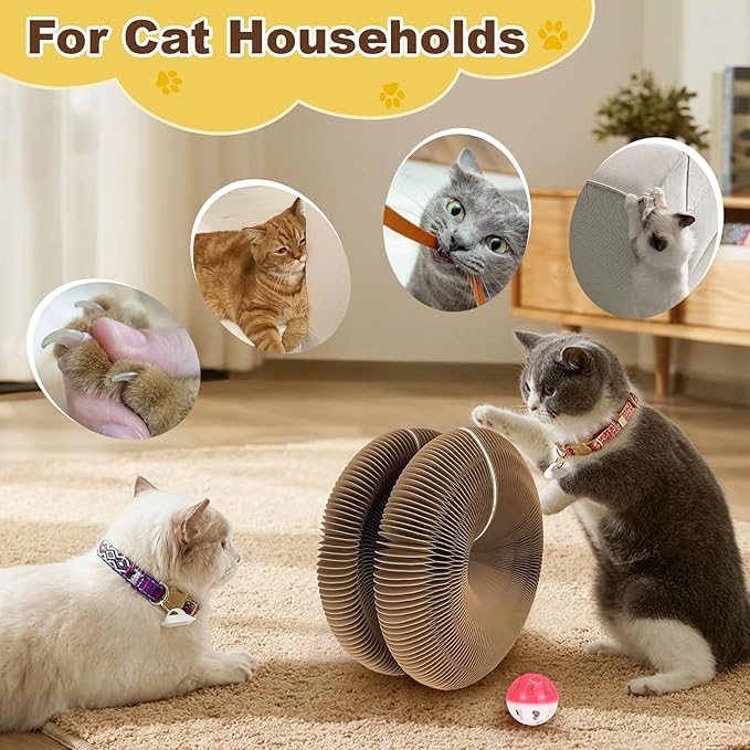 Kitty Kurlz Curls Cat Toy, Magic Organ Cat Scratching Board with Bell-Ball, Foldable Interactive Marlenes Kitten Curls Cat Scratchers for Indoor Cats