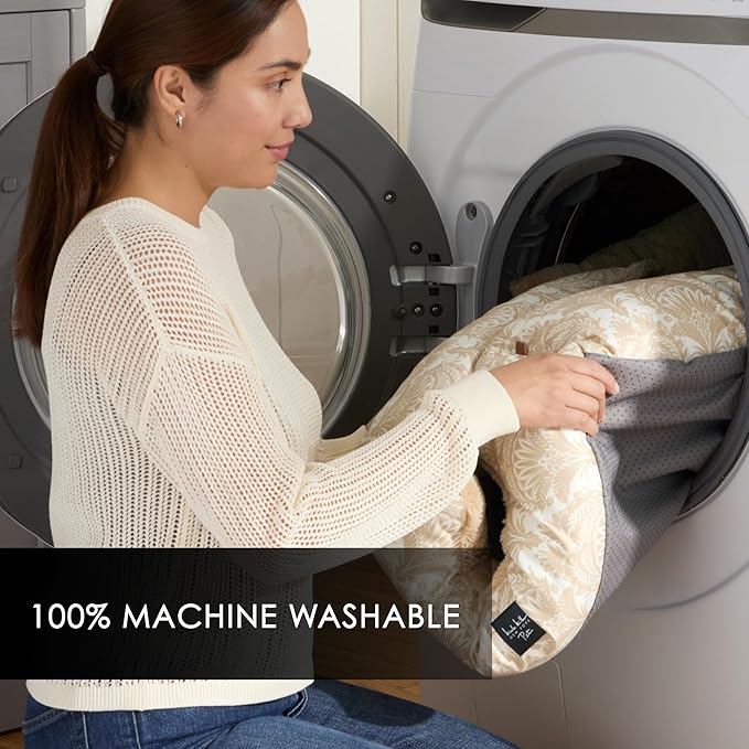 Nicole Miller New York PET Mod Damask Plushy Bolster Pet Bed, Cozy & Calming, Non-Slip Bottom, Machine Washable Cover, Taupe, Medium 30"x23"x8"