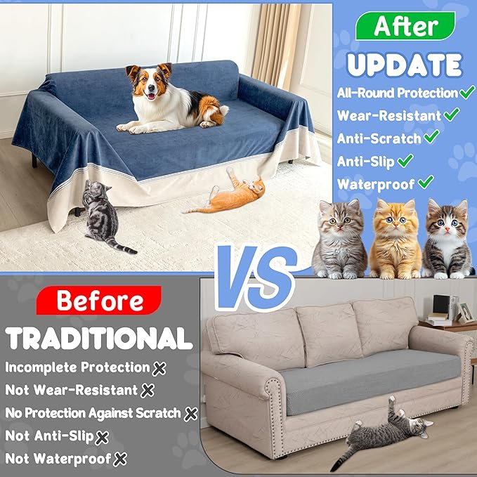 Cat Scratch Furniture Protector - Anti-Slip, Waterproof Sofa Cover to Keep Cats Off, Pet-Friendly Couch Protectors for 3 Cushion Couch, Anti-Scratch Couch Cover for Pets and Kids 134"X91"Navy Blue