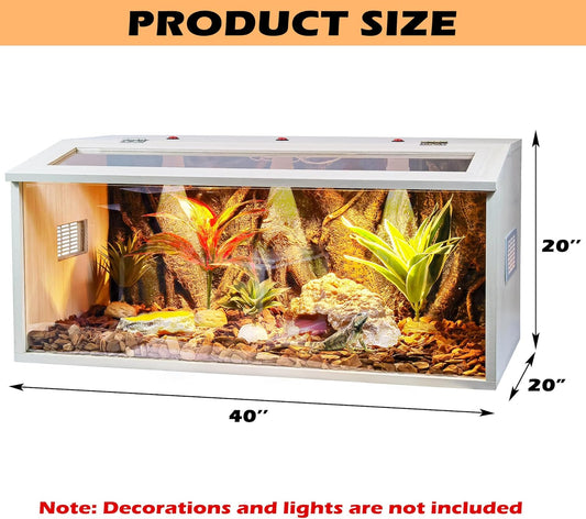 Prolee Bearded Dragon Tank, Reptile Enclosure, Snake Tank, Reptile Terrarium, Built-in Light Fixtures with Switch, (37 Gallon, 40" Long, Thick Wood Roof)