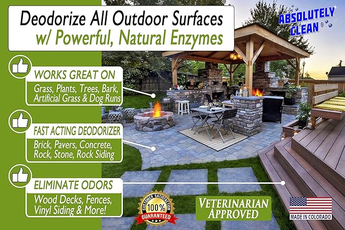Amazing Outdoor Deodorizer odor eliminator Natural Enzyme Just Spray & Walk Away Grass, AstroTurf, Dog Runs, Patios, Decks, Fences & More Vet Approved - odor eliminator for strong odor
