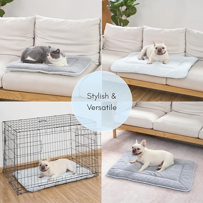Woofry Dog Bed Mat for Crate, Reversible Cooling Mat for Dogs, Warming Dog Cooling Mat, Machine Washable, Lightweight, Portable, Pet Hair Repellent, All Season Comfort, 20''*16''