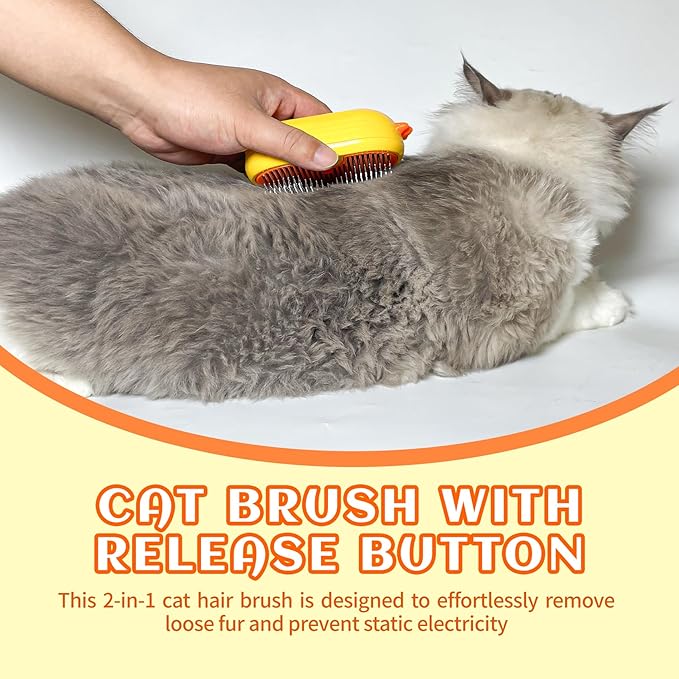 3-in-1 Rechargeable Steam Brush for Cats & Dogs - Anti-Static Spray Pet Grooming Brush with Warm Mist Massage, Hair Shedding Control, Detangling Comb & Cleaning Tool for Effective Deshedding