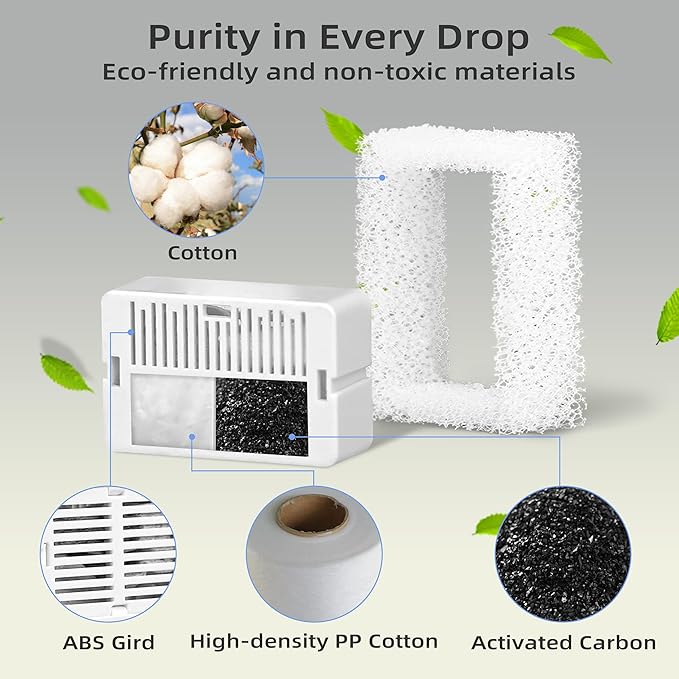 8 Pack Cat Fountain Filter Replacement, Triple Cupcake Cat Fountain Filters, 8 Pet Fountain Carbon Filters and 2 Foam Filters for Ceramic Cat Water Fountain