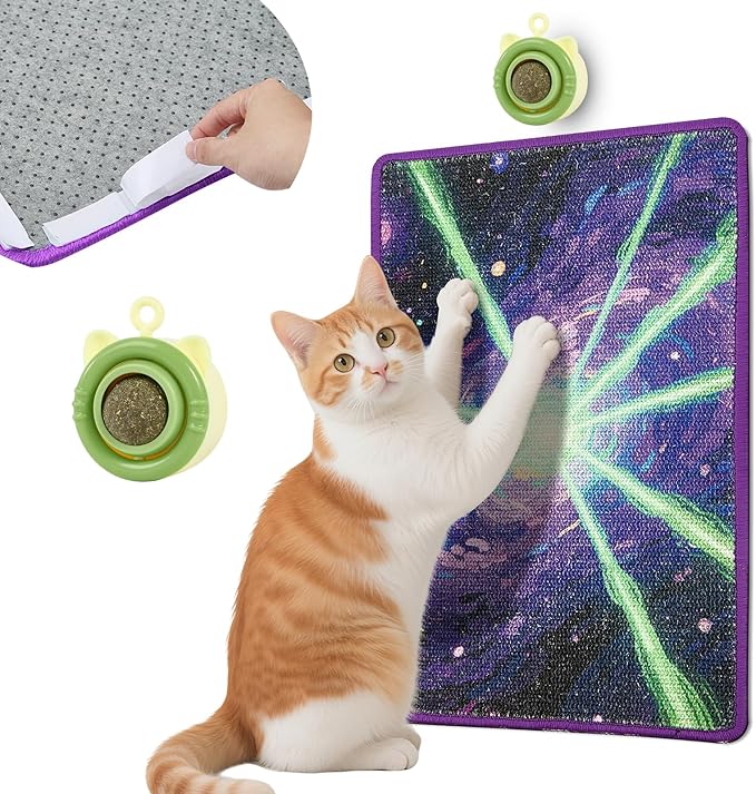 Wall Cat Scratche Stylish Sisal Scratch Mat with Natural Catnip, Artistic Furniture Protector for Couch/Wall, Durable Anti-Scratch Pad for Cats (23.6x15.7 Inch