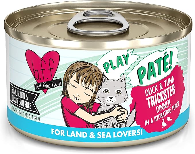 Weruva B.F.F. Play - Best Feline Friend Paté Lovers, Aw Yeah!, Duck & Tuna Trickster with Duck & Tuna, 2.8oz Can (Pack of 12)